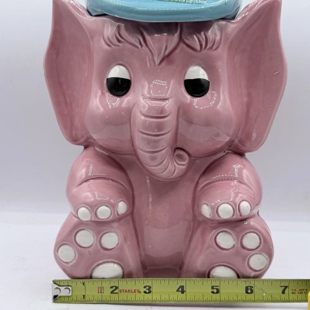 Vintage Pink Elephant Cookie‎ Jar Top Hat Ceramic Kitsch MCM 1950s Rare 12